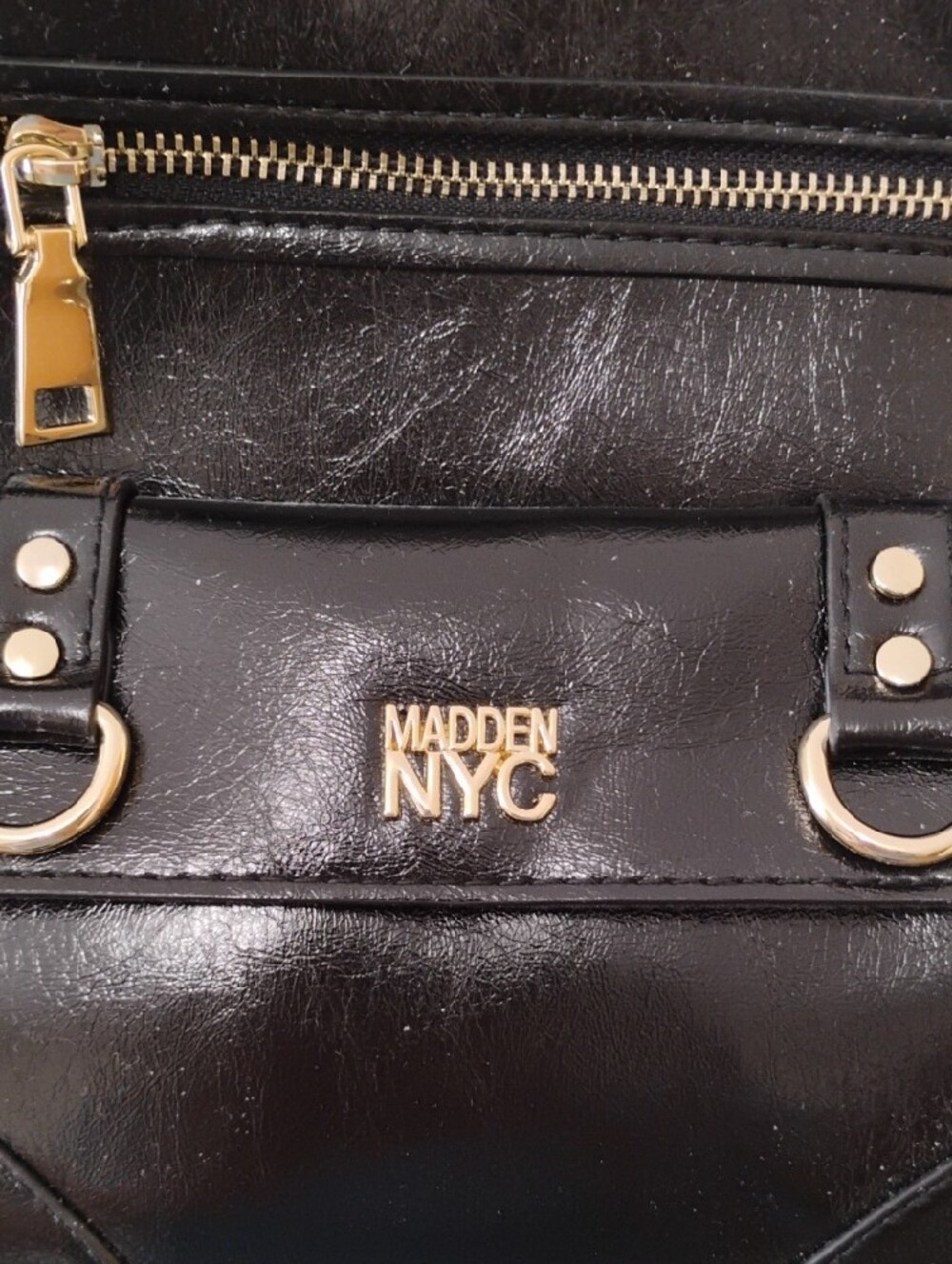 Steve Madden Black Faux Leather Mini Backpack with Gold Hardware - Picture 2 of 6